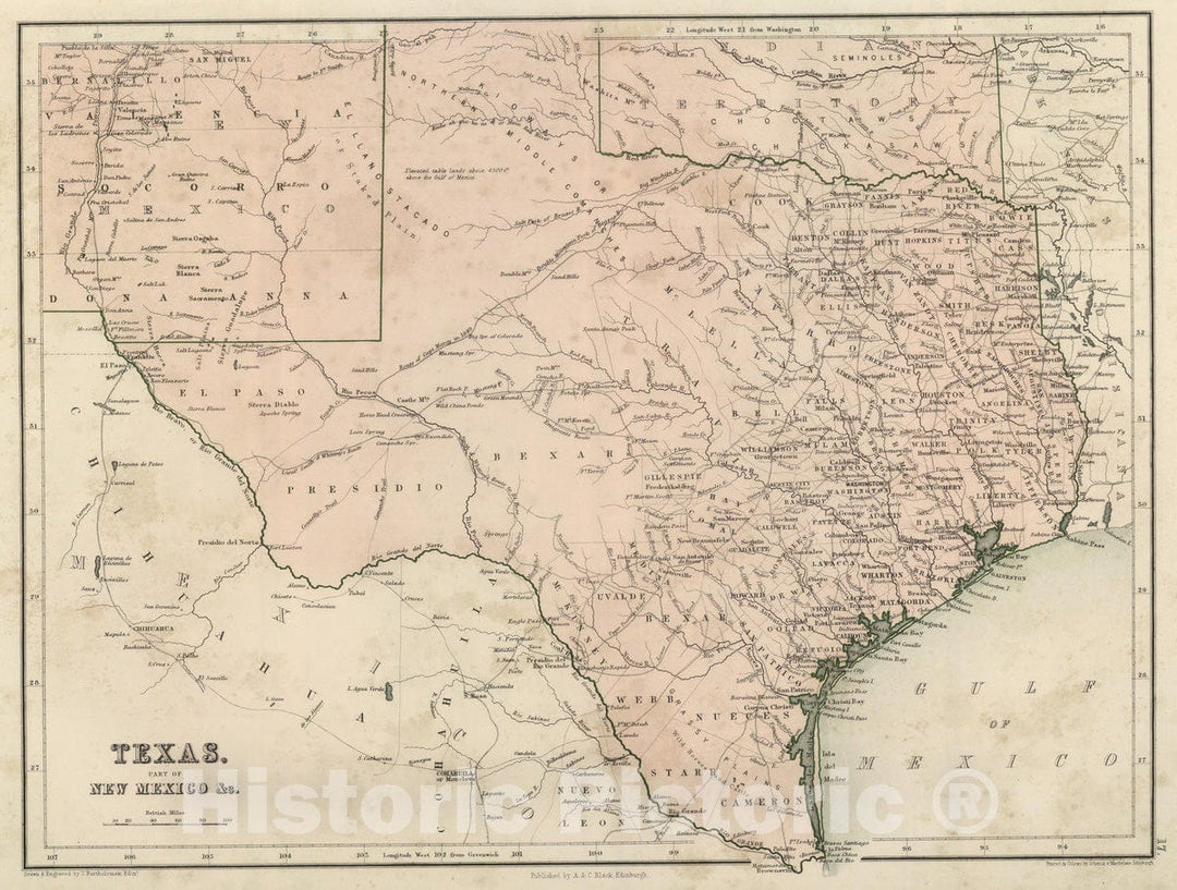 Historic Map : National Atlas - 1856 Texas, Part of New Mexico. - Vintage Wall Art