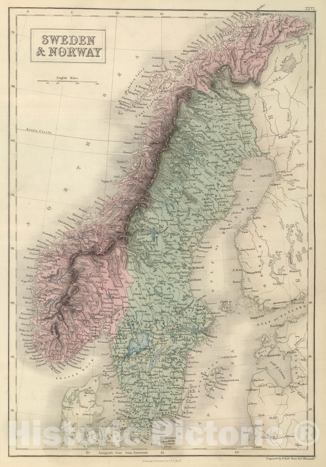 Historic Map : 1854 Sweden and Norway : Vintage Wall Art