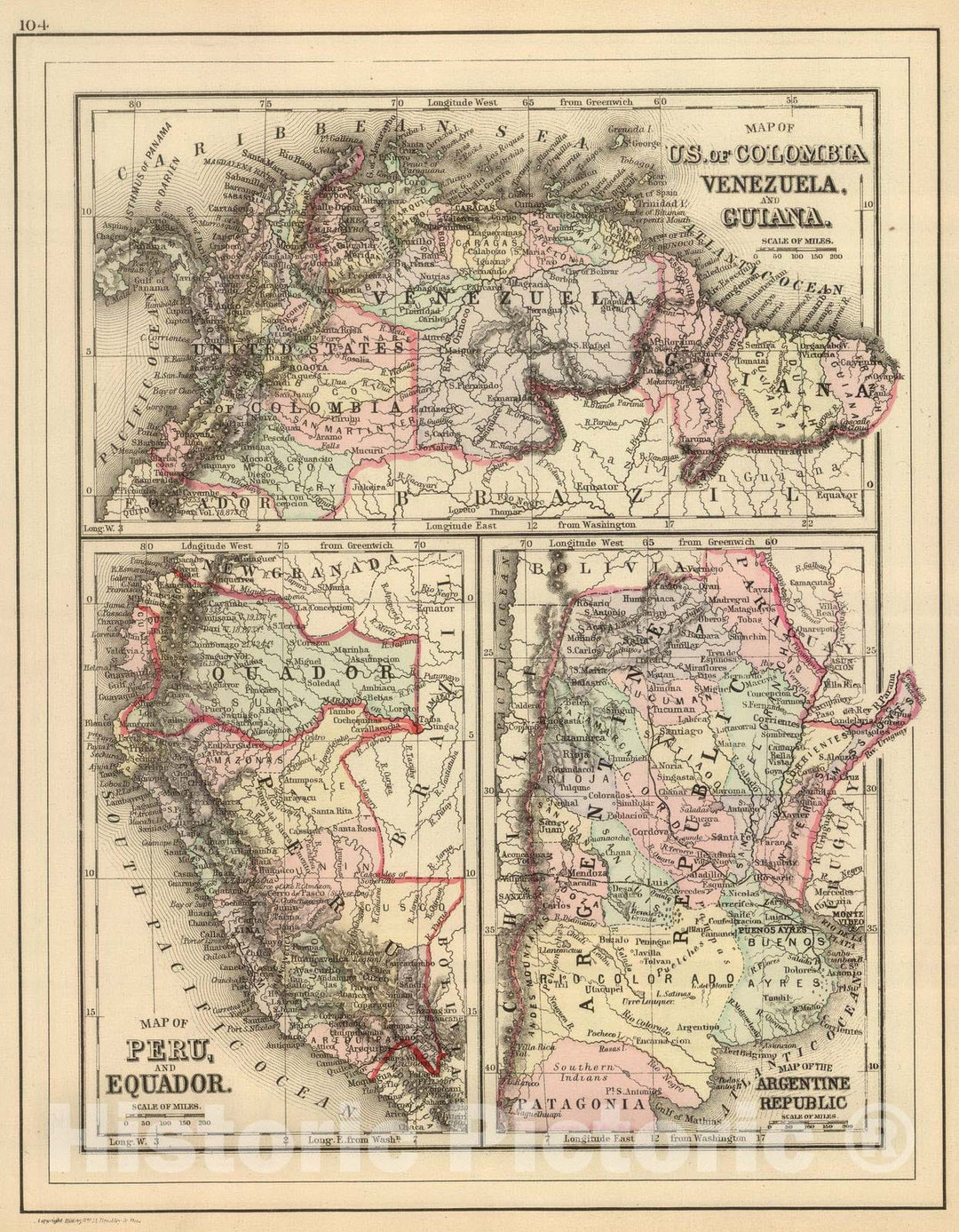 Historic Map : Colombia; Venezuela, Guiana, South America 1886 Colombia, Venezuela, Guiana. , Vintage Wall Art