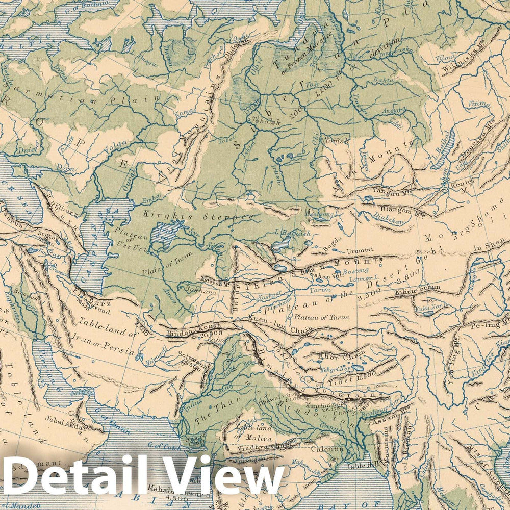 Historic Map : 1852 Mountains, Table Lands, Plains & Valleys of Asia - Vintage Wall Art