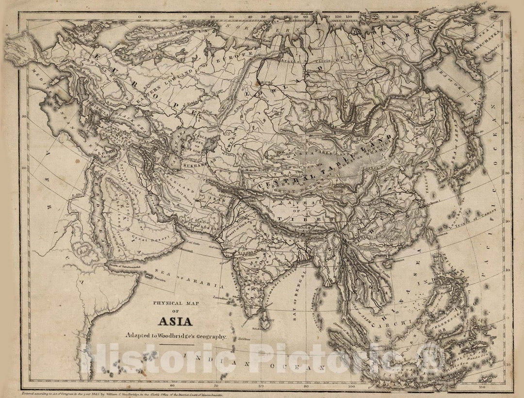 Historic Map : School Atlas - 1845 Physical Map Of Asia - Vintage Wall Art