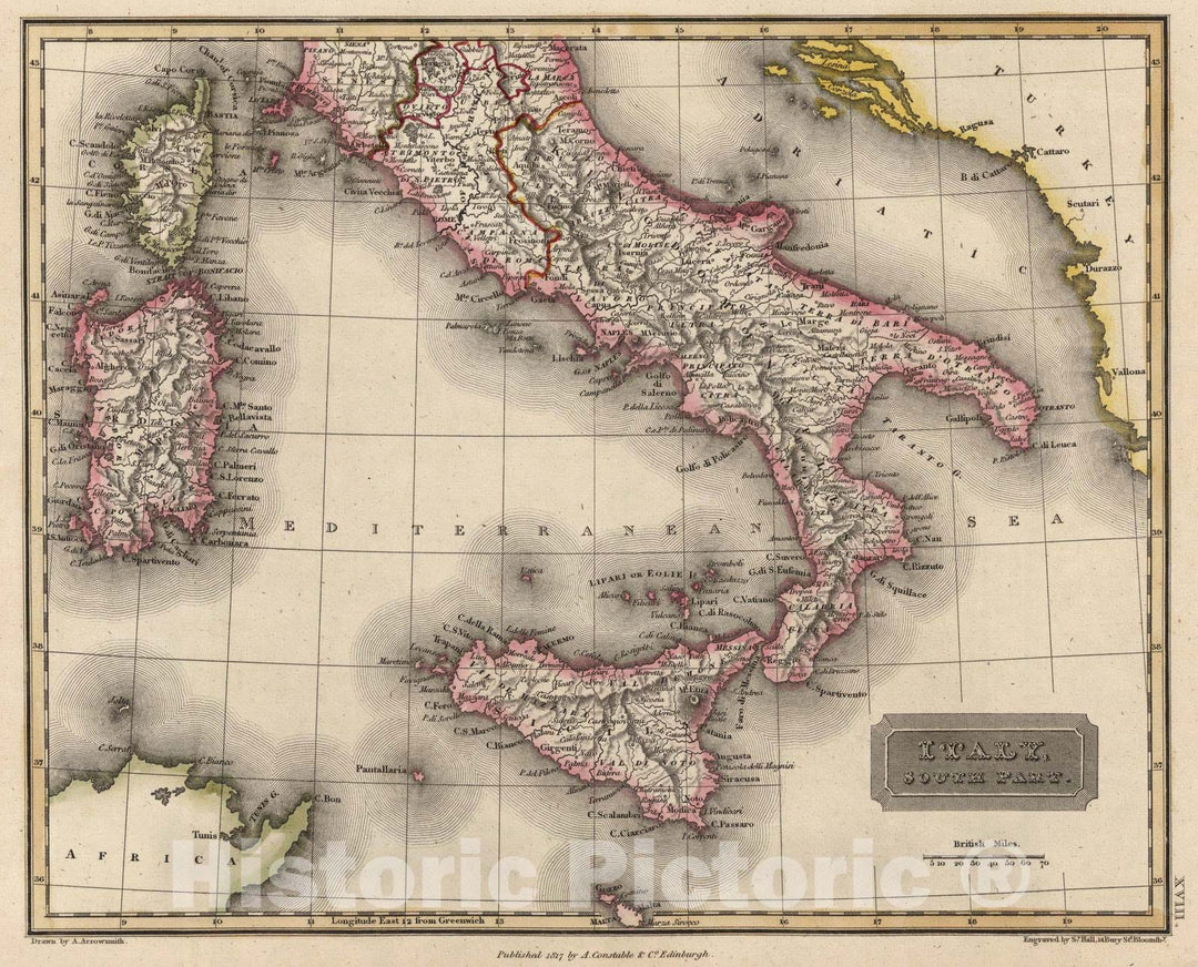 Historic Map : 1817 Italy, South Part - Vintage Wall Art