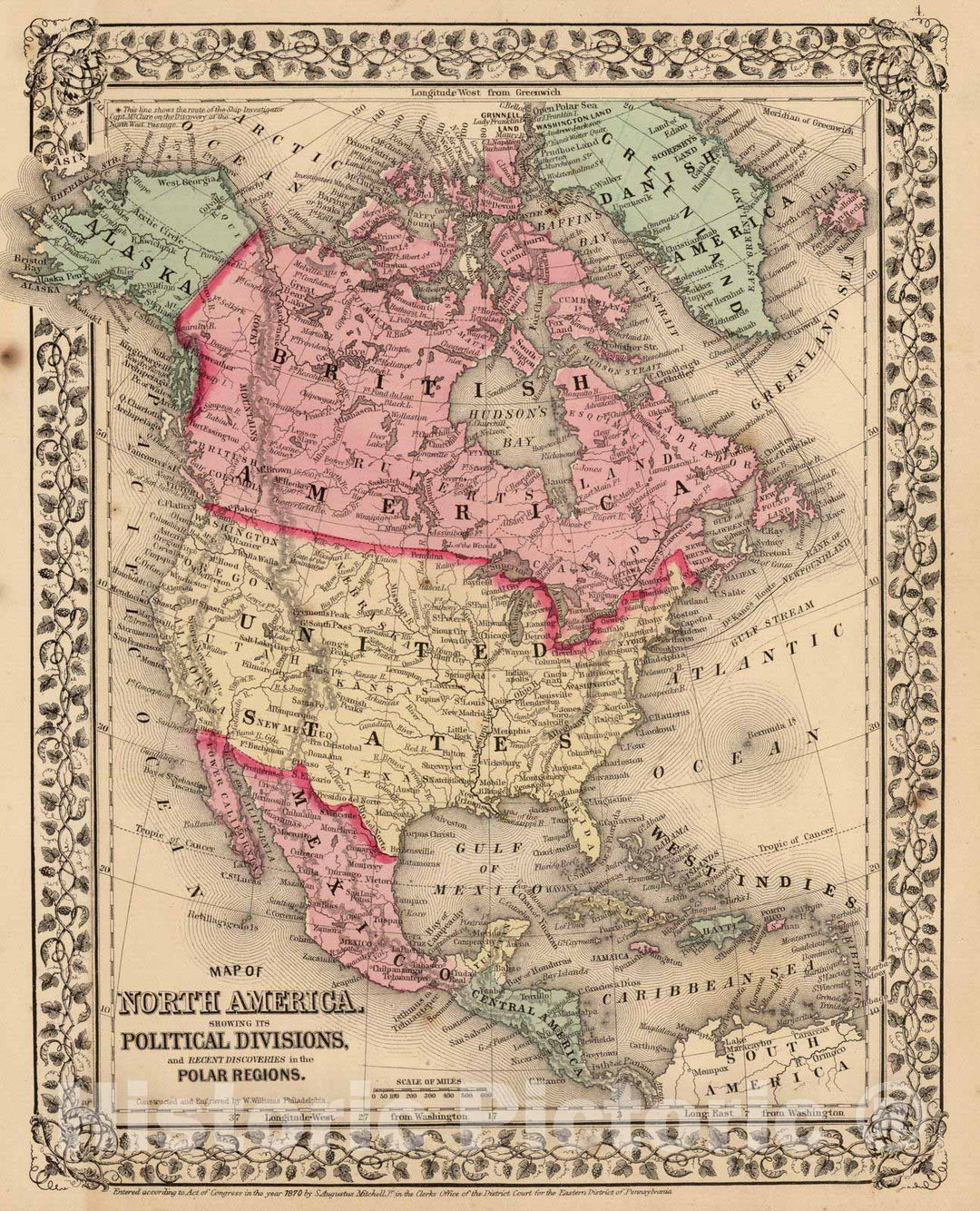 Historic Map : 1870 North America : Vintage Wall Art