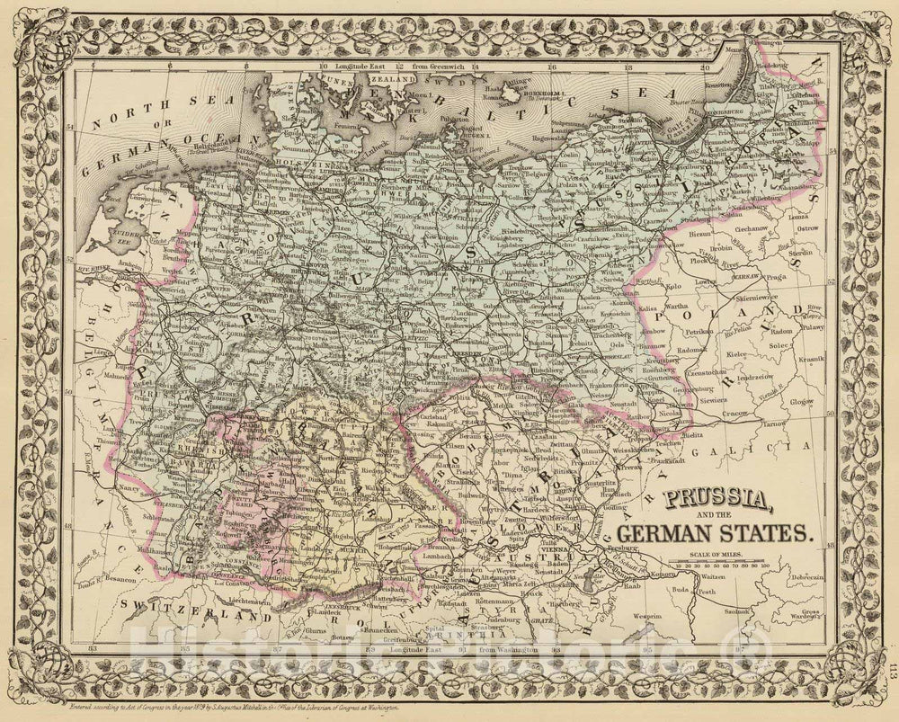 Historic Map : 1880 Prussia, German States. - Vintage Wall Art