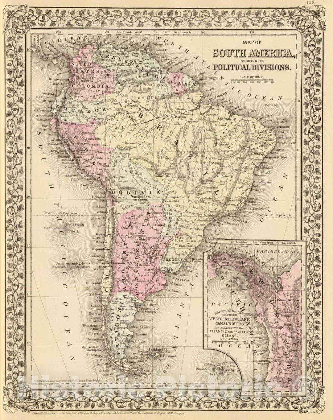 Historic Map : 1880 South America. v3 - Vintage Wall Art