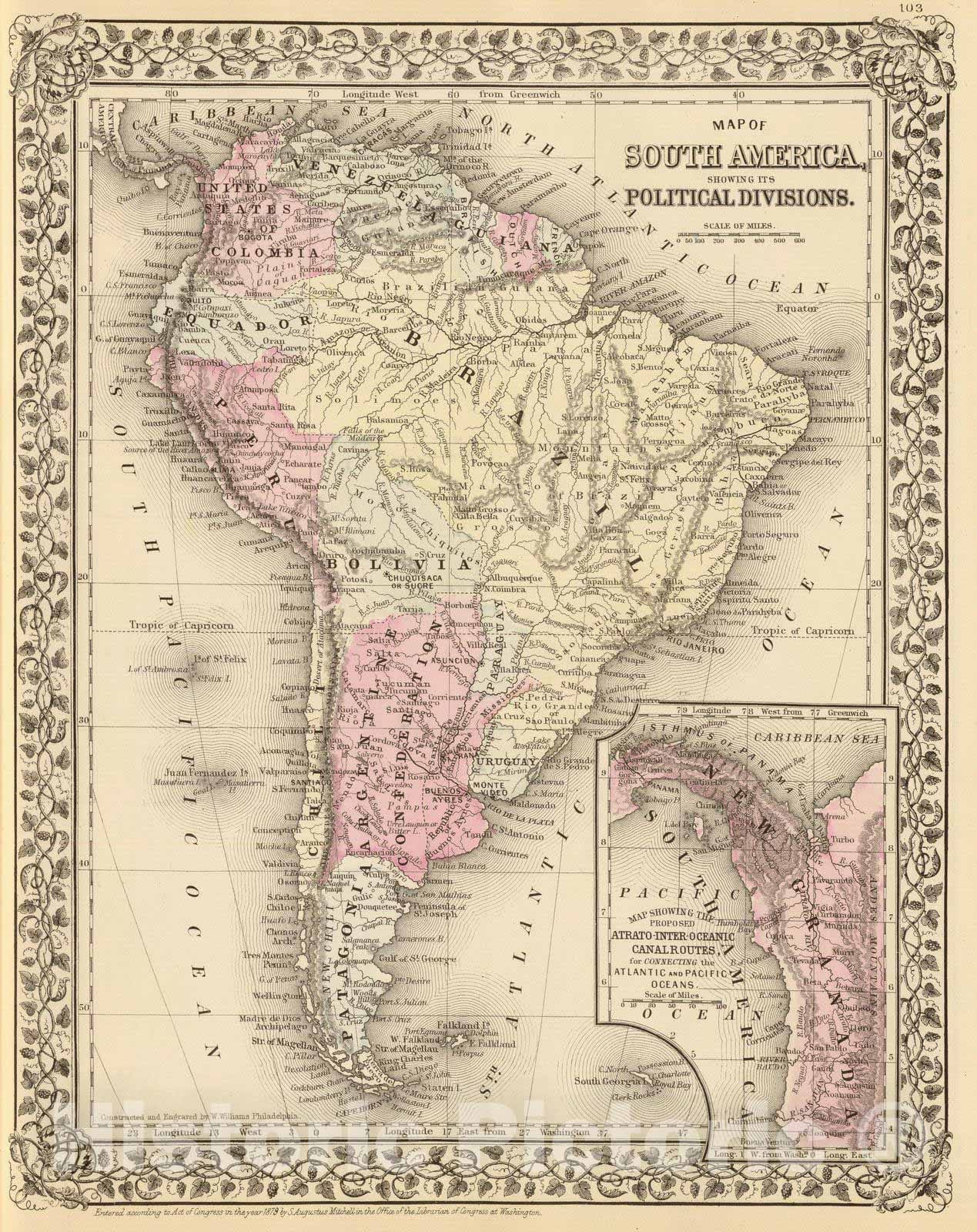 Historic Map : 1880 South America. v3 - Vintage Wall Art