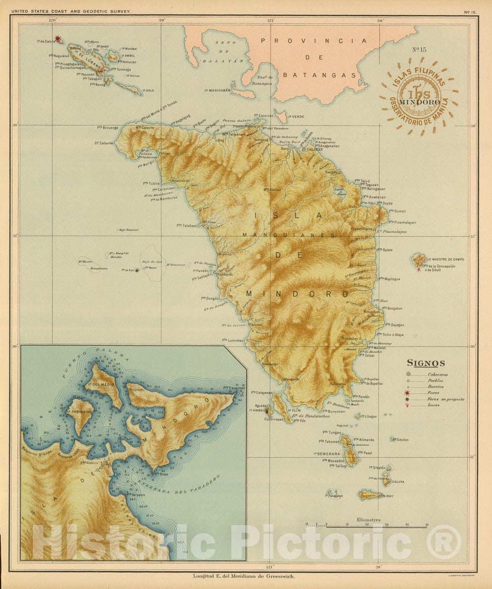 Historic Map : Philippines, 1899 No. 15. Mindoro. , Vintage Wall Art