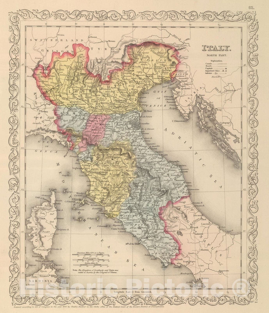 Historic Map : 1859 Northern Italy. - Vintage Wall Art