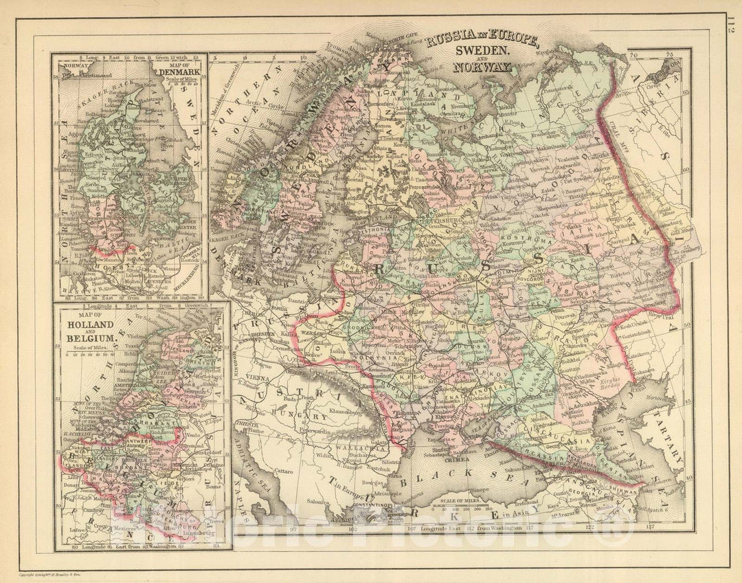 Historic Map : 1886 Russia, Sweden, Norway. - Vintage Wall Art