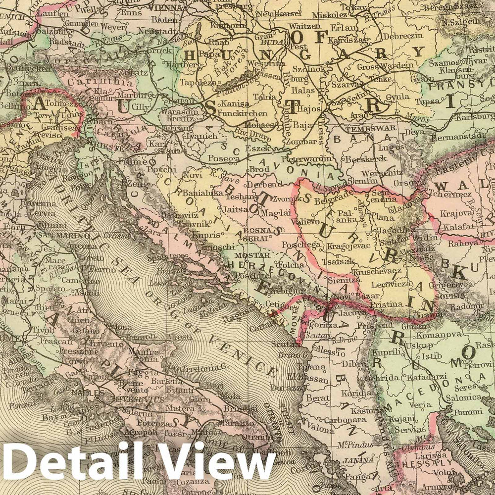 Historic Map : 1886 Austrian Empire, Italy, Turkey in Europe, Greece. - Vintage Wall Art