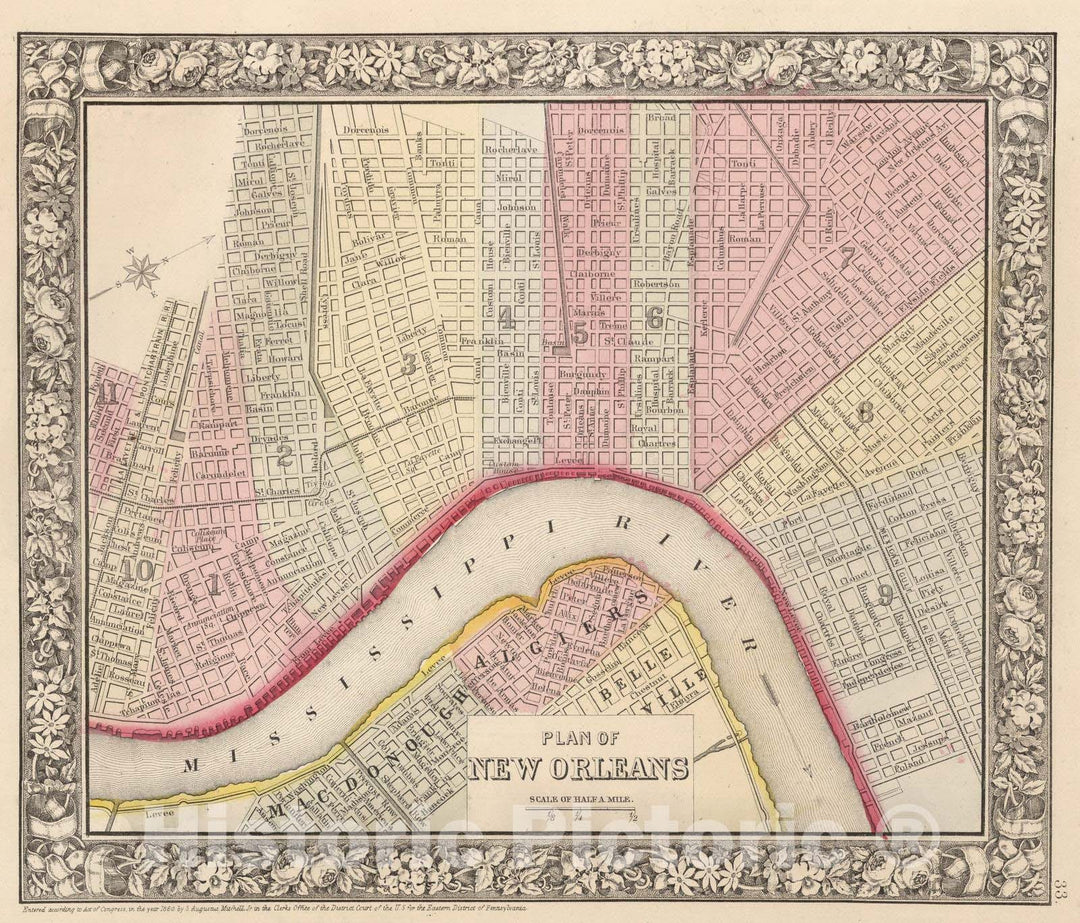 Historic Map : 1865 Plan of New Orleans - Vintage Wall Art