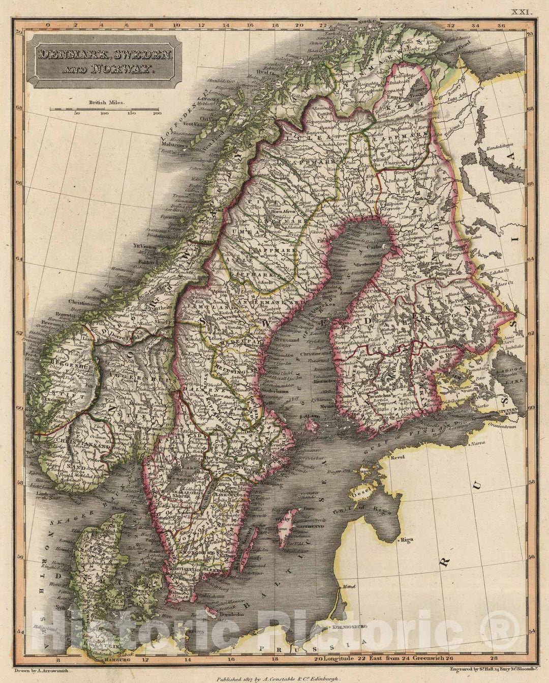 Historic Map : 1817 Denmark, Sweden and Norway - Vintage Wall Art