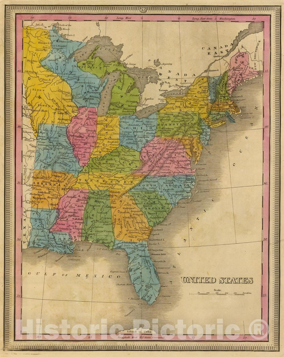 Historic Map : 1845 United States. v1 - Vintage Wall Art