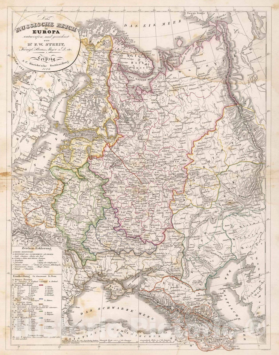 Historic Wall Map : Russia, Europe, Eastern 1846 Das Russische Reich in Europa , Vintage Wall Art