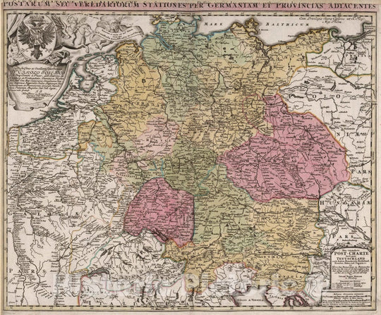 Historic Map : Germany, 1788 Post-Charte durch gants Teutschland. , Vintage Wall Art