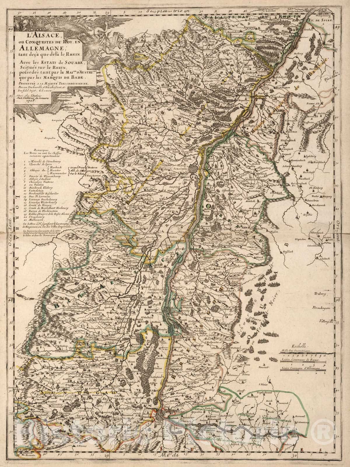 Historic Map : 1703 Alsace, France and Germany. - Vintage Wall Art