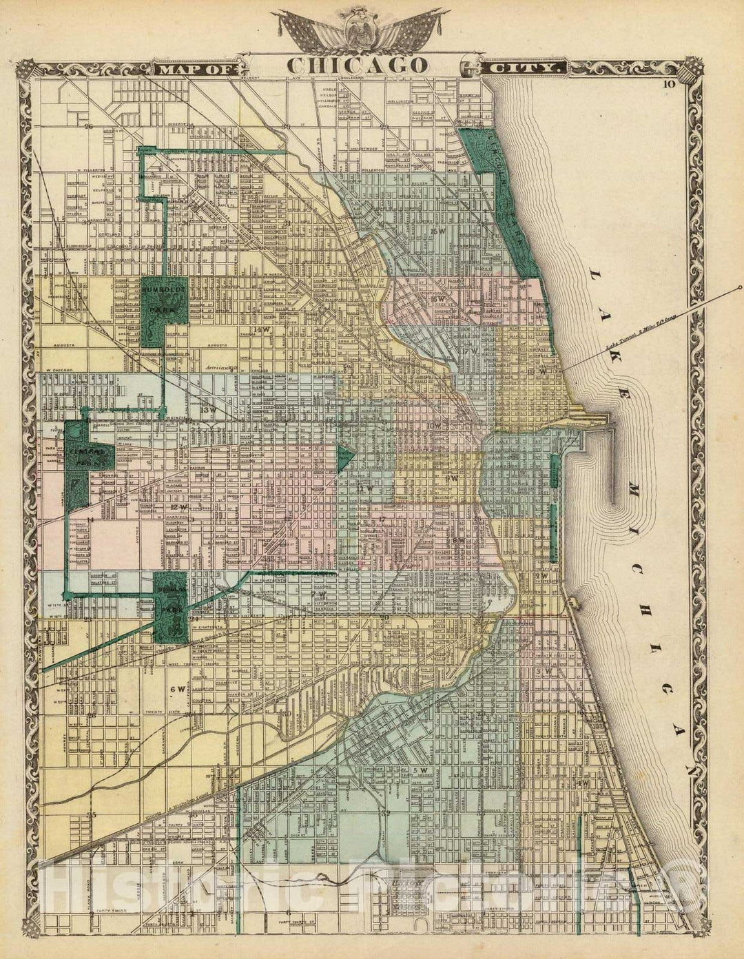 Historic Map : 1876 Map of Chicago City. - Vintage Wall Art