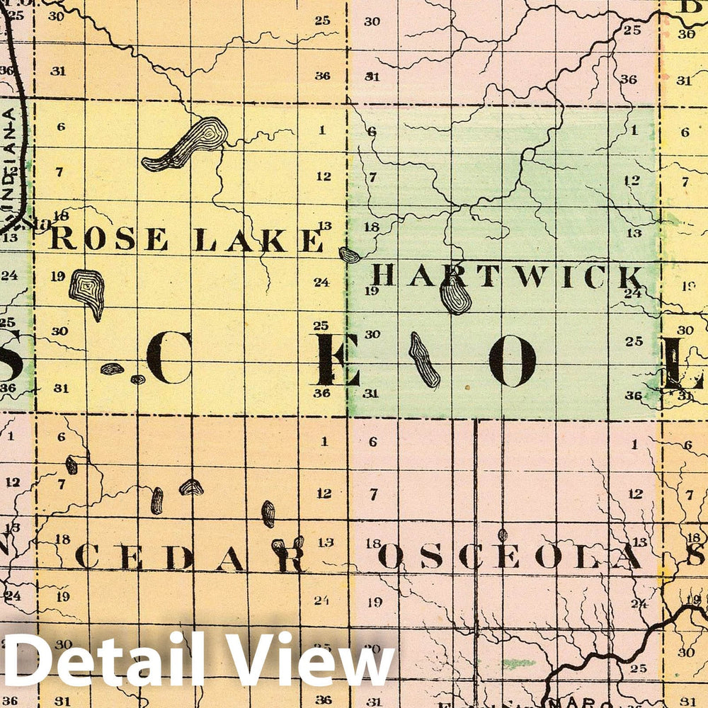 Historic Map : 1873 (Map of Osceola County, Michigan) - Vintage Wall Art