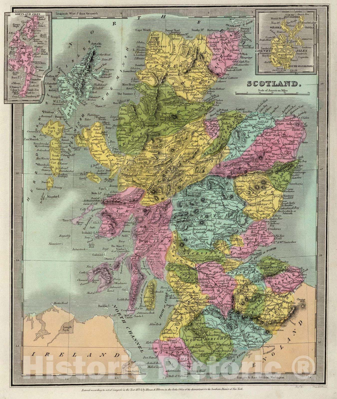 Historic Map : 1835 Scotland. - Vintage Wall Art