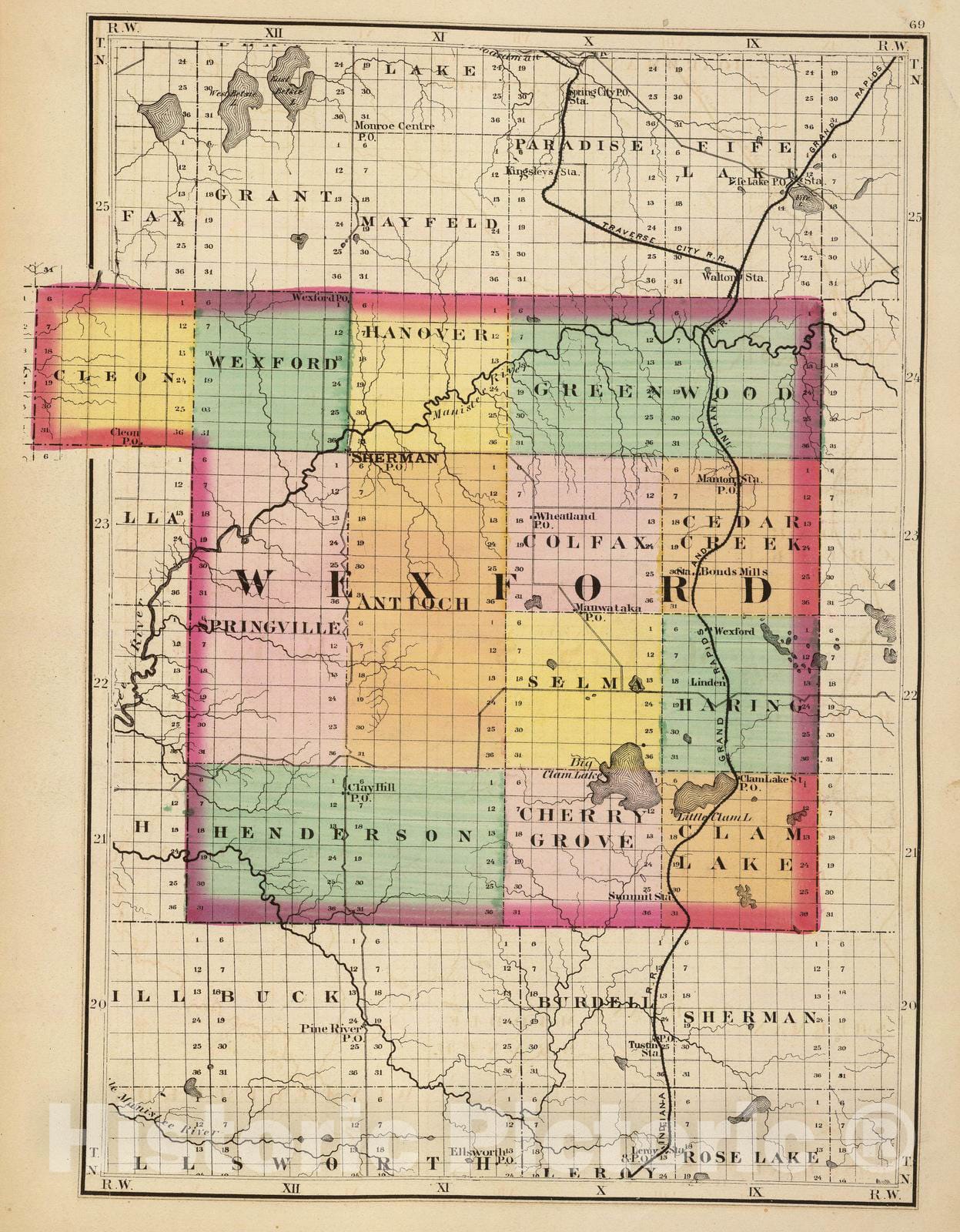 Historic Map : 1873 (Map of Wexford County, Michigan) - Vintage Wall Art