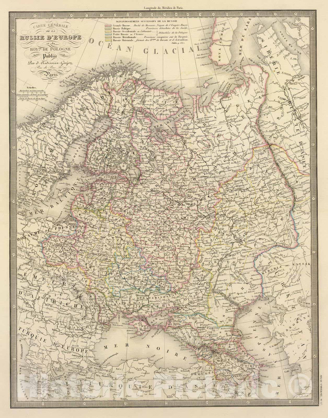 Historic Map : Poland; Russia, Europe, Eastern 1845 Russie, Pologne. , Vintage Wall Art