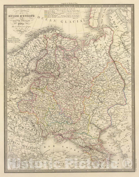 Historic Map : Poland; Russia, Europe, Eastern 1845 Russie, Pologne. , Vintage Wall Art