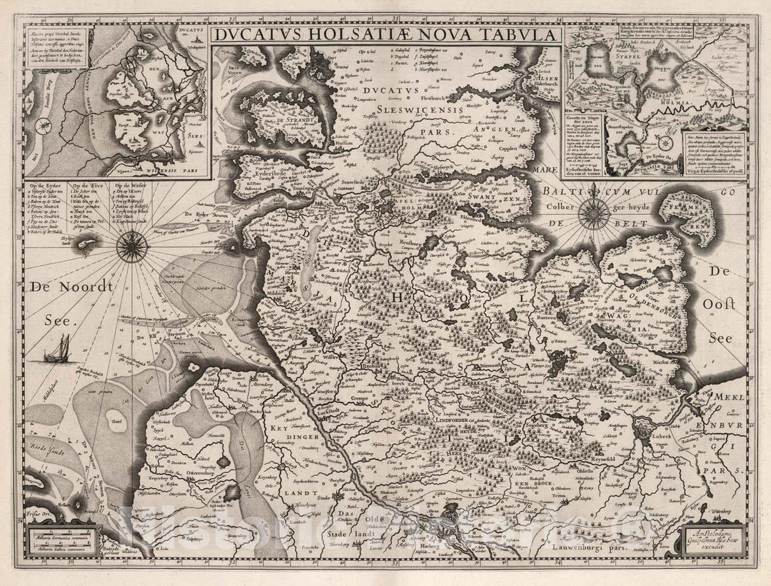 Historic Map : Holstein , Germany 1630 Ducatus Holsatiae Nova Tabula. , Vintage Wall Art