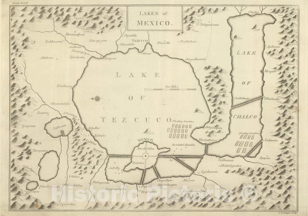 Historic Map : 1824 Lakes of Mexico. - Vintage Wall Art