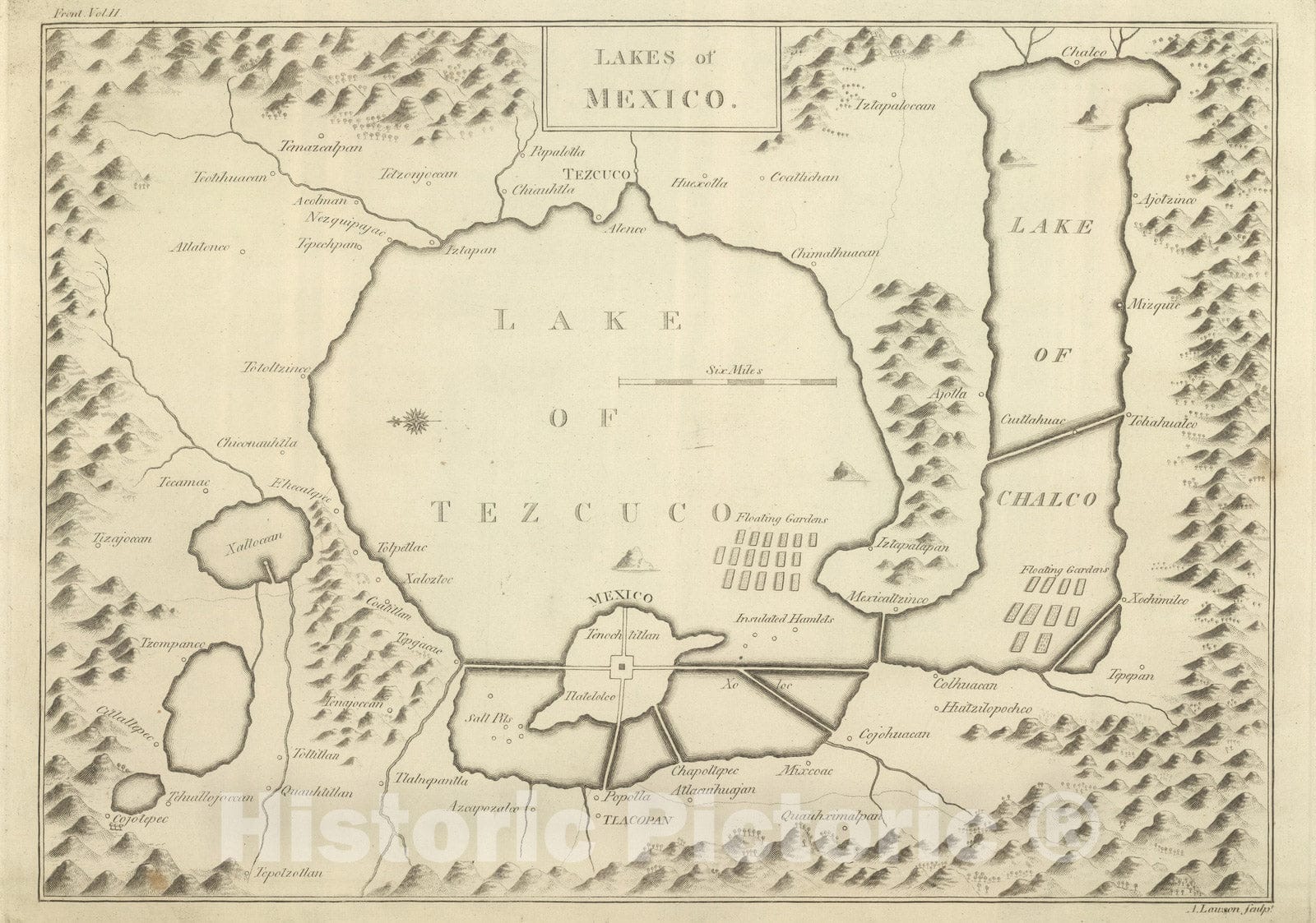 Historic Map : 1824 Lakes of Mexico. - Vintage Wall Art