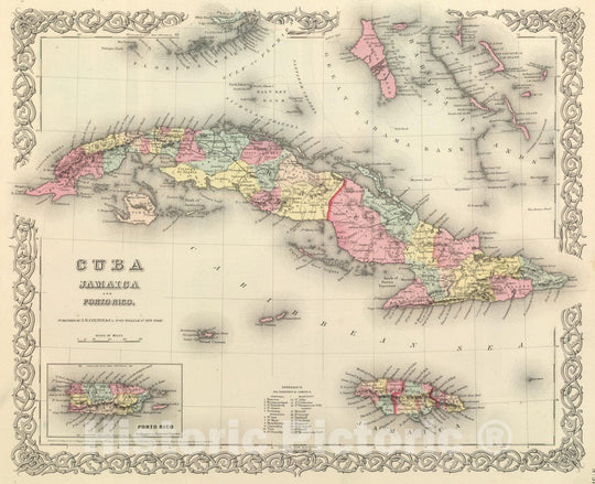 Historic Map : National Atlas - 1857 Cuba, Jamaica and Puerto Rico. - Vintage Wall Art