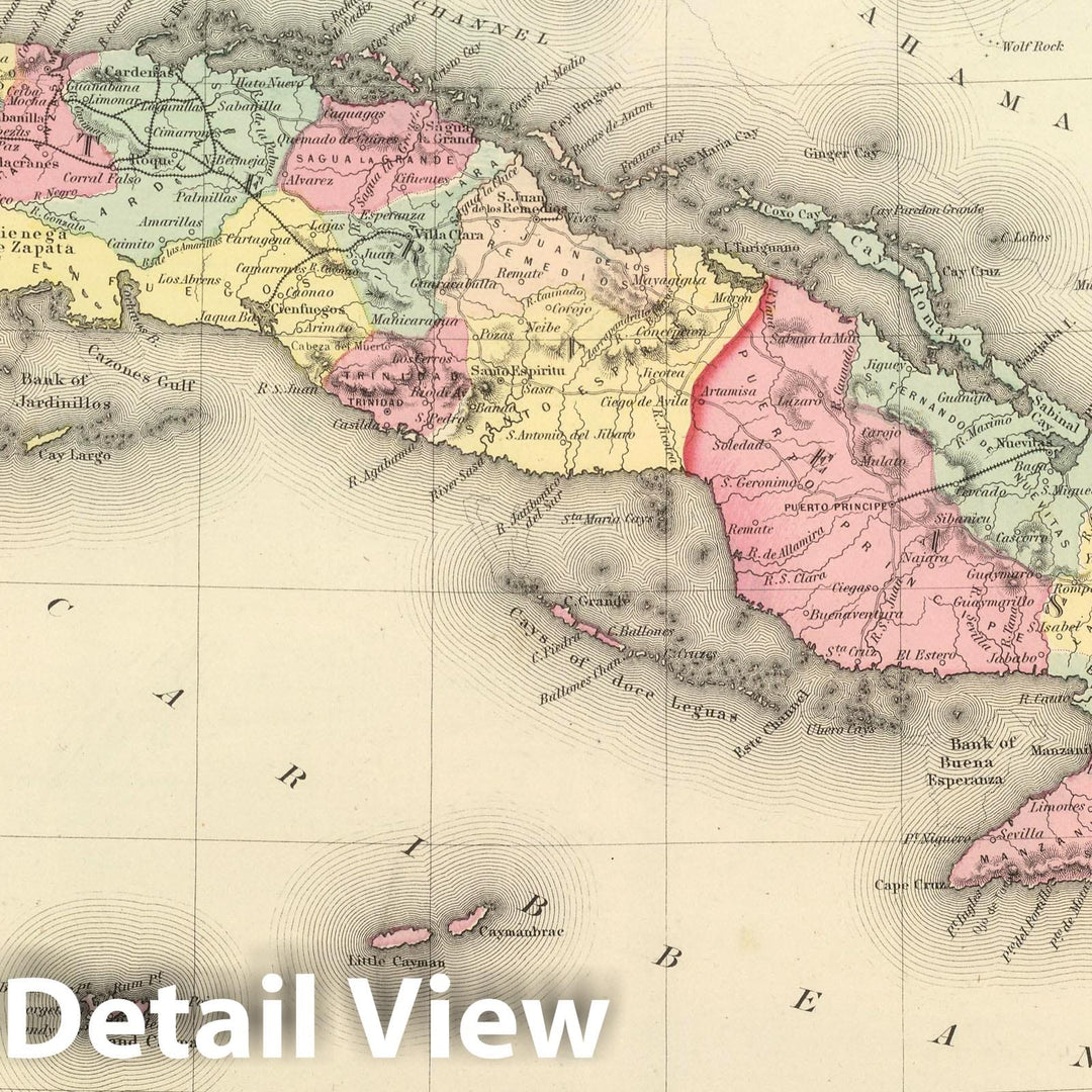 Historic Map : National Atlas - 1857 Cuba, Jamaica and Puerto Rico. - Vintage Wall Art