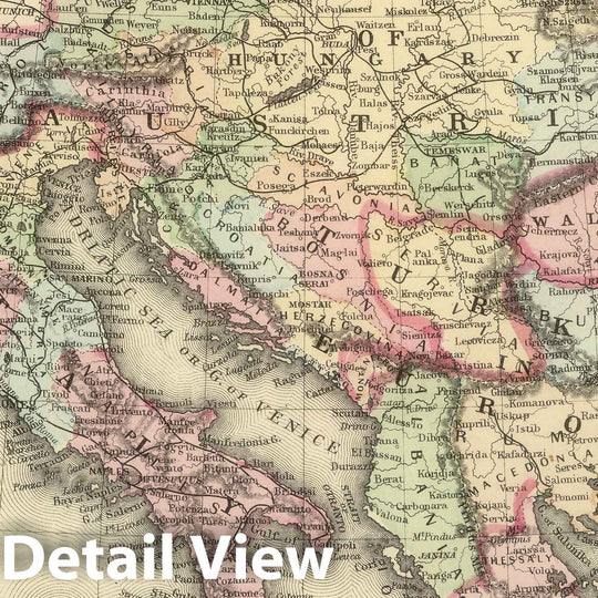 Historic Map : 1884 Austrian Empire, Italy, Turkey in Europe, Greece. - Vintage Wall Art