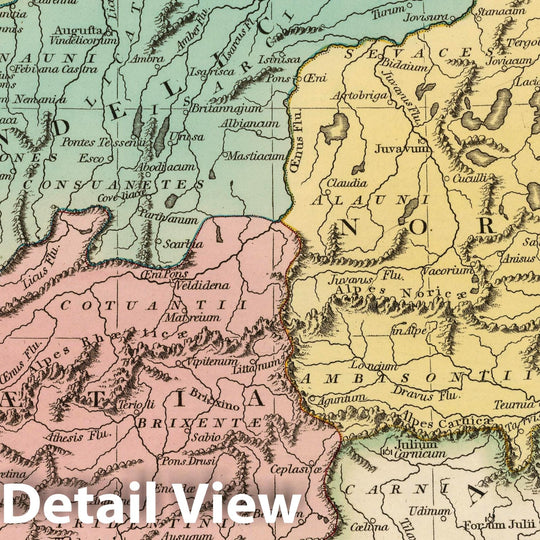 Historic Map : Germany; Austria; Switzerland, 1823 Vindelicia, Rhaetia et Noricum Antiqua. , Vintage Wall Art