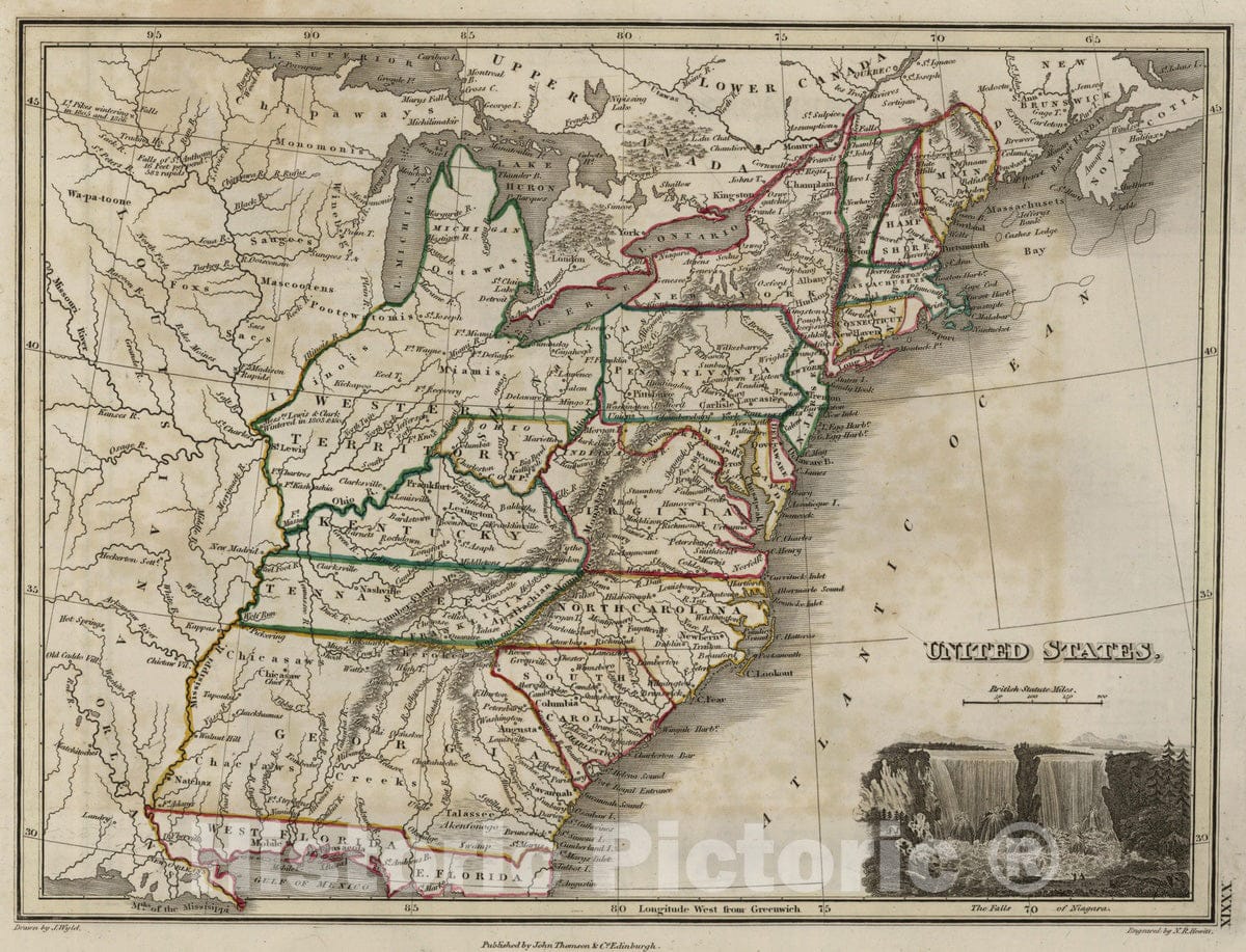 Historic Wall Map : 1824 United States - Vintage Wall Art