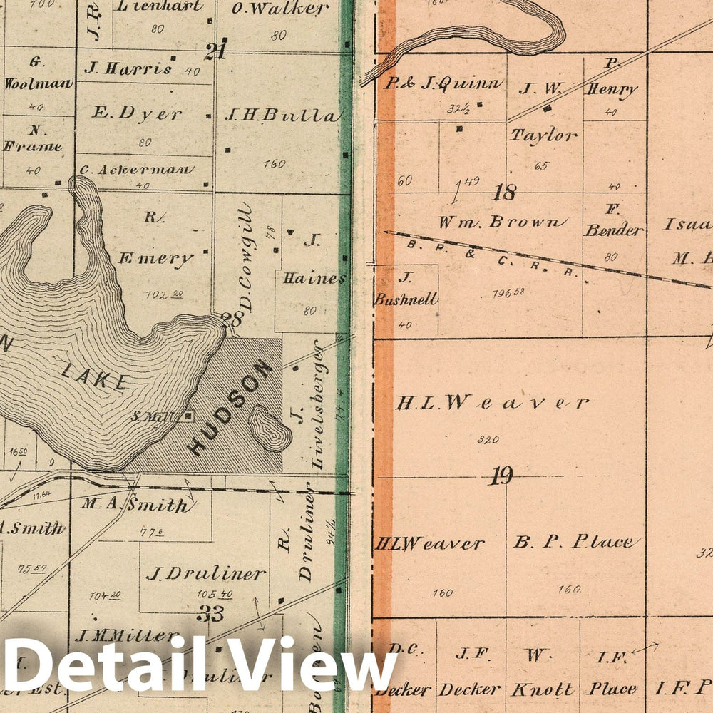 Historic Map : 1874 Hudson and Johnson Townships, Laporte County, Indiana. Otis. - Vintage Wall Art