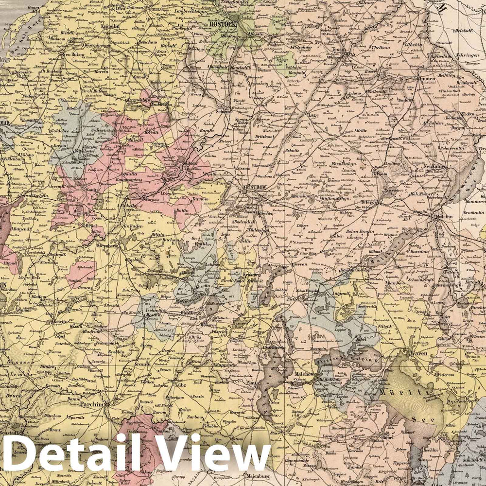 Historic Map : 1879 Grand Duke Thuemer Meklenburg-Schwerin and Strelitz Meklenburg, Germany. - Vintage Wall Art