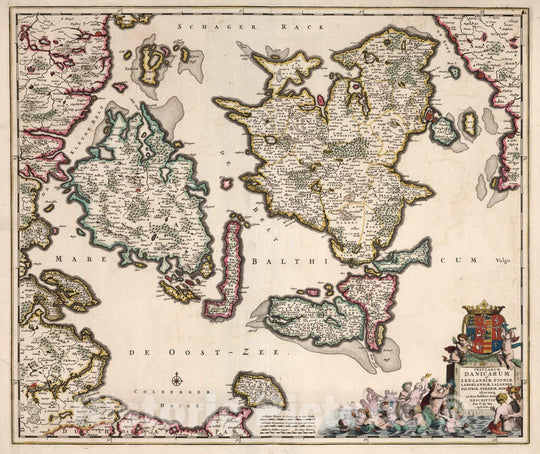 Historic Map : Denmark, 1682 Insularum Danicarum ut Zee-landiae, Fioniae, Langelandiae, Lalandis, Falstriae, Fembriae, Monae. , Vintage Wall Art