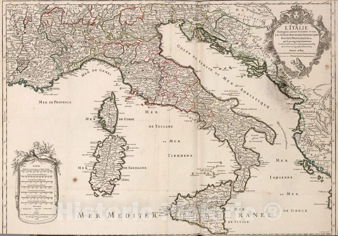 Historic Map : Italy, 1708 L'Italie. , Vintage Wall Art