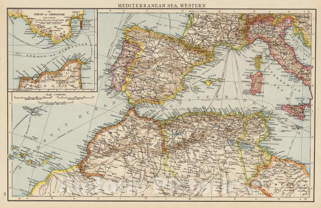 Historic Map : 1895 Mediterranean Sea W. - Vintage Wall Art