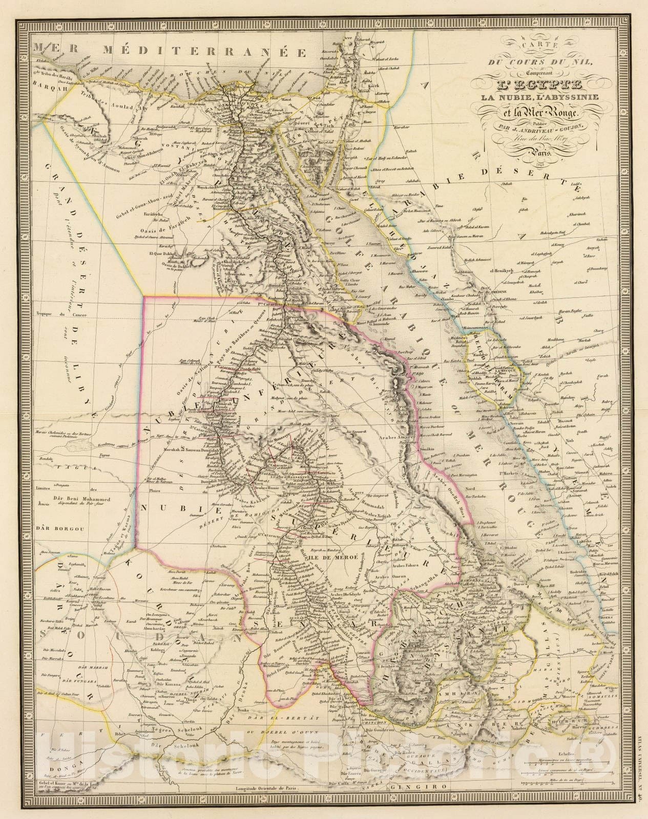 Historic Map : Egypt; Sudan, Nile River 1848 Cours du Nil. , Vintage Wall Art