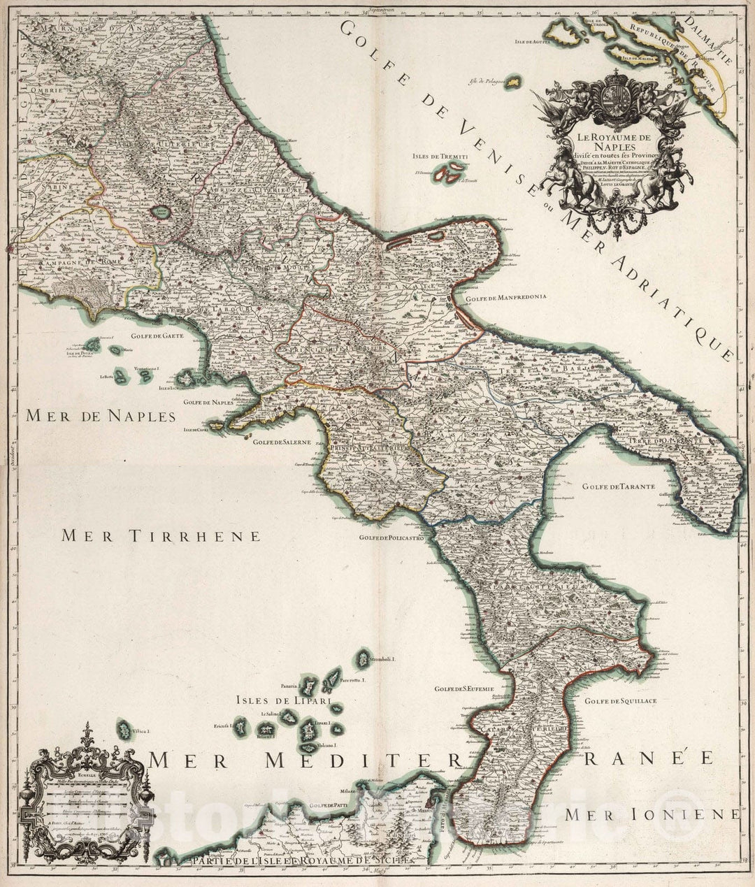 Historic Map : Naples (Italy) 1706 Composite Map: Le Royaume de Naples. , Vintage Wall Art