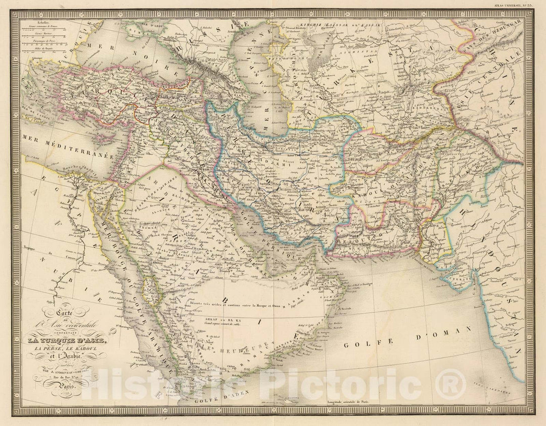 Historic Map : Saudi Arabia; Turkey, Middle East 1845 L'Asie occidentale. , Vintage Wall Art