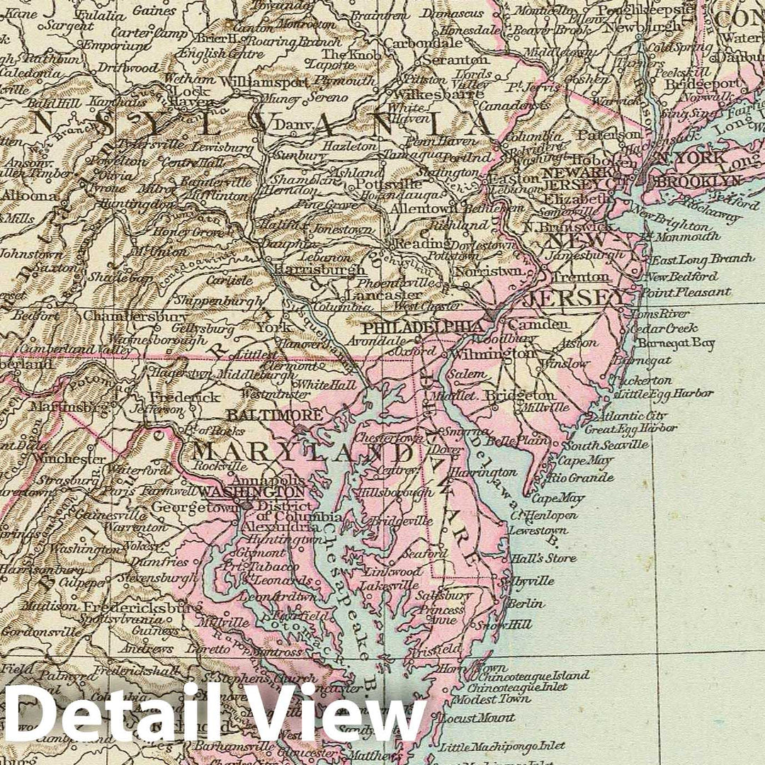 Historic Map : United States, U.S. North East, 1881 Nordost-Staaten der Union. , Vintage Wall Art