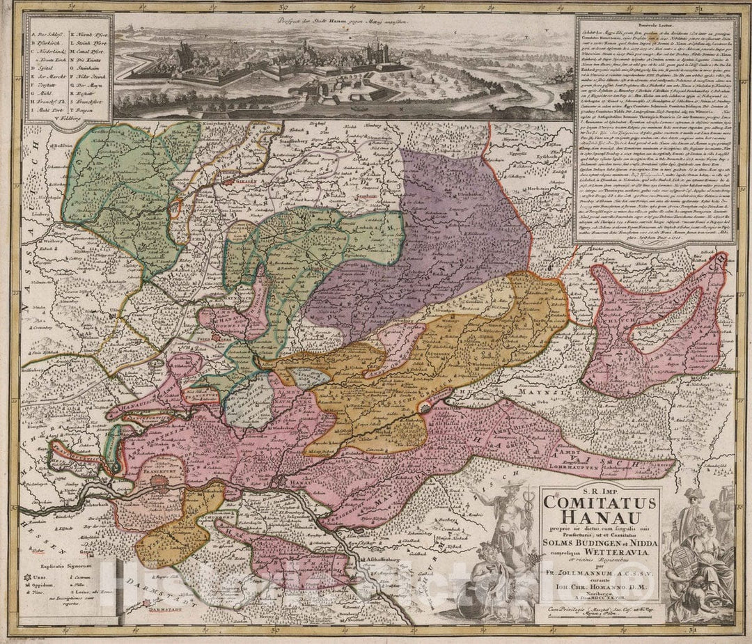 Historic Wall Map : Germany, 1728 Comitatus Hanau, Solms, Budingen et Nidda cum reliqua Wetteravia. , Vintage Wall Art