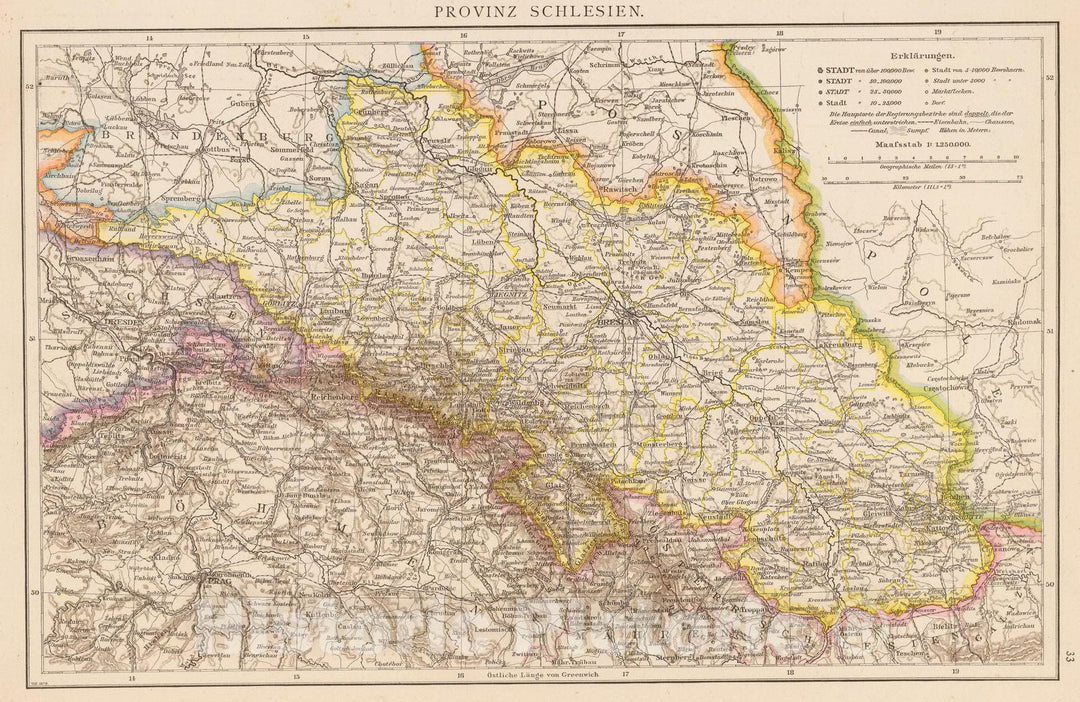 Historic Map : Germany; Poland, 1881 Schlesien. , Vintage Wall Art