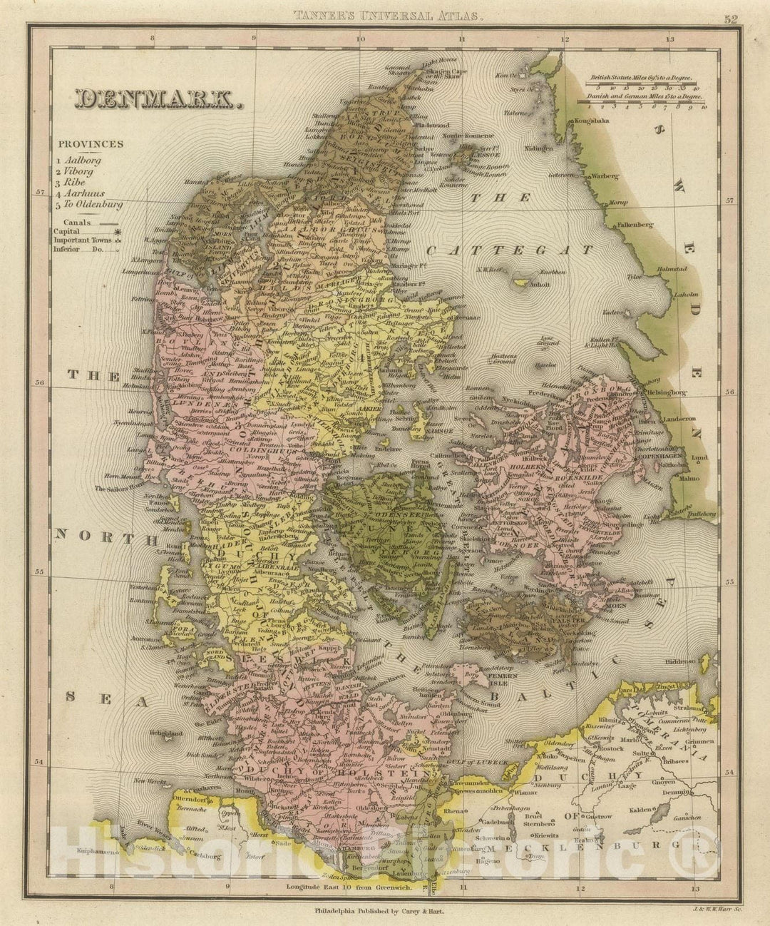 Historic Map : 1845 Denmark. - Vintage Wall Art