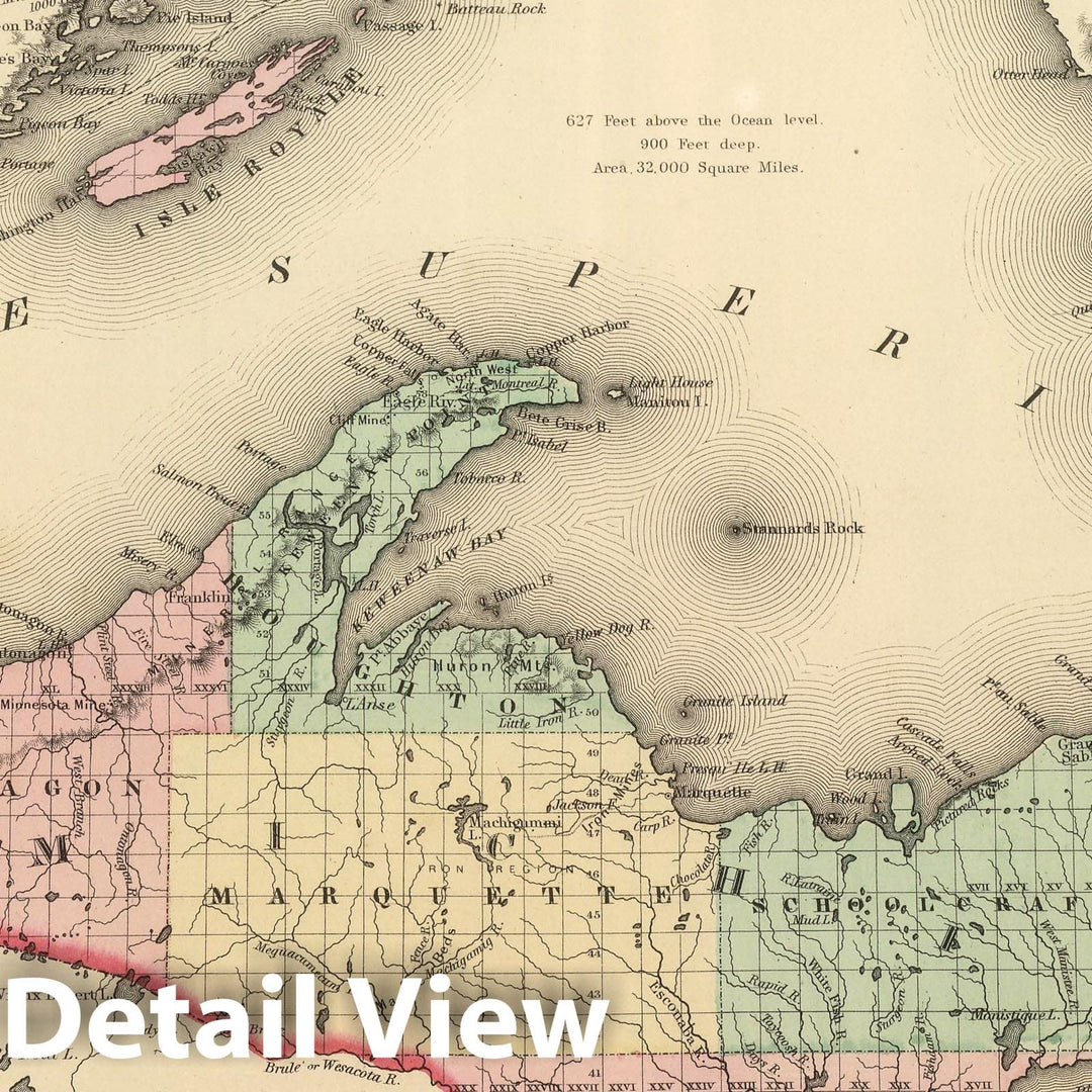 Historic Map : National Atlas - 1857 Lake Superior And The Northern Part Of Michigan. - Vintage Wall Art