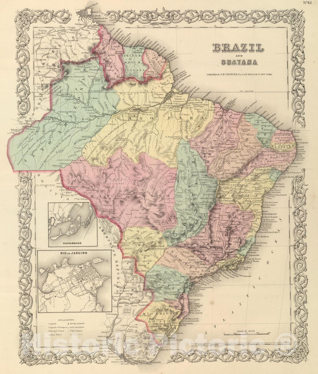 Historic Map : National Atlas - 1857 Brazil And Guayana. - Vintage Wall Art