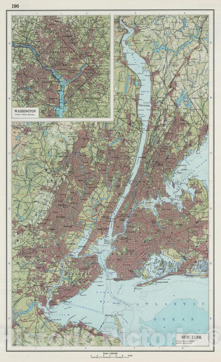 Historic Map : 1967 196. New York, Washington D.C. The World Atlas. - Vintage Wall Art