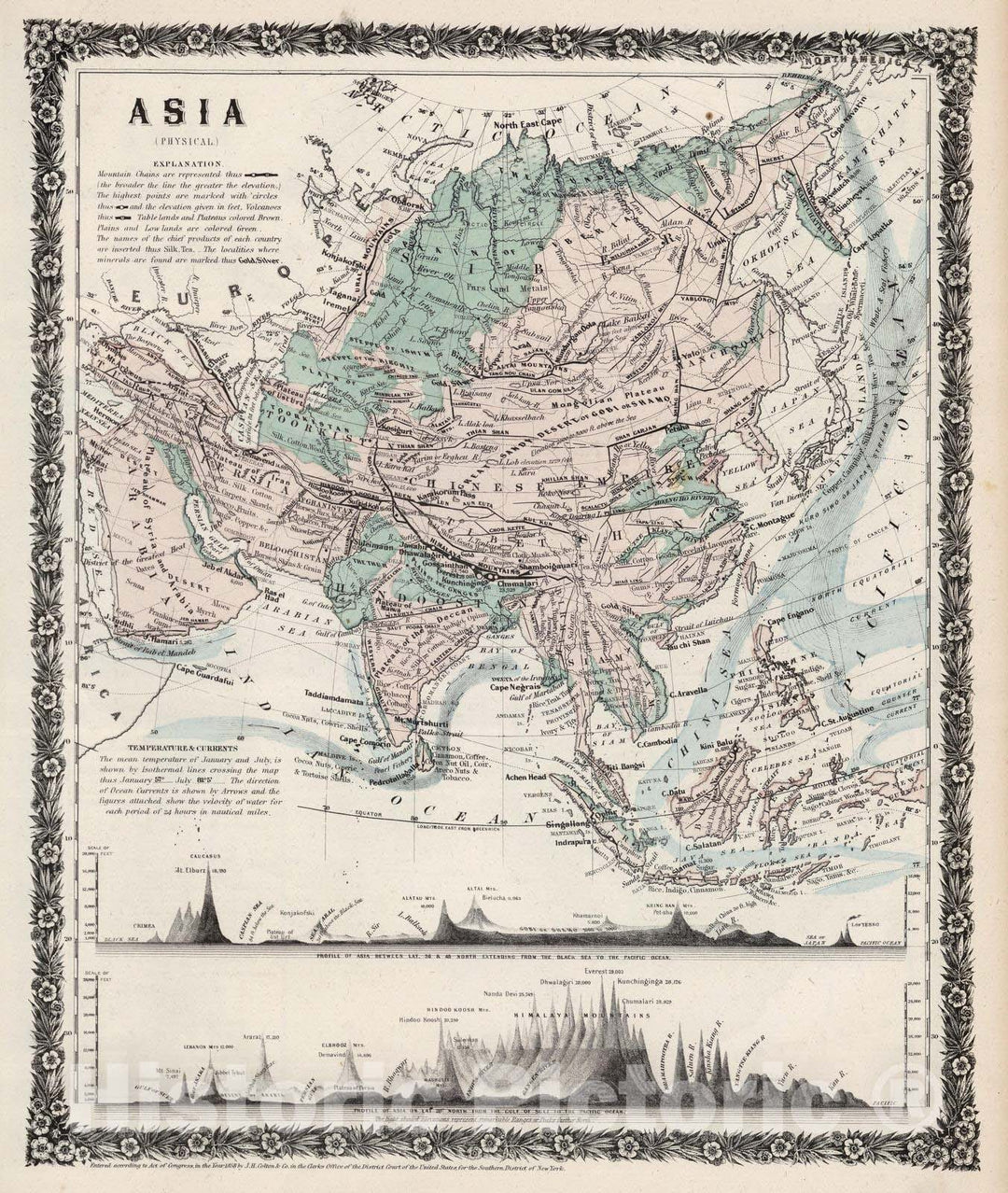 Historic Map : 1858 Asia (physical). - Vintage Wall Art